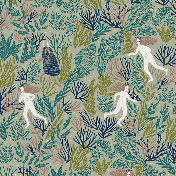 Интерьерная ткань Страх (зеленый фон)