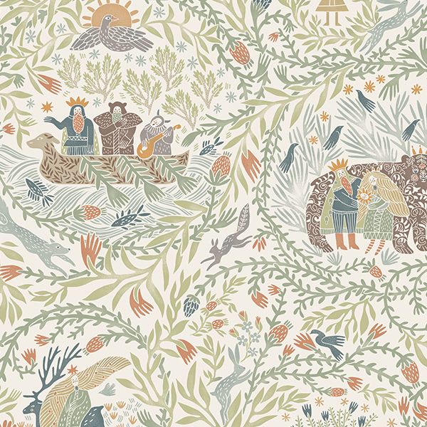 Интерьерная ткань Биармия (бежевый фон)