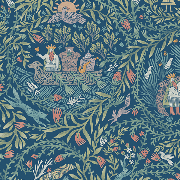 Интерьерная ткань Биармия (синий фон)