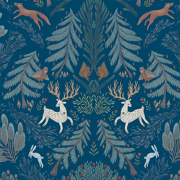 Интерьерная ткань Сосново (синий фон)