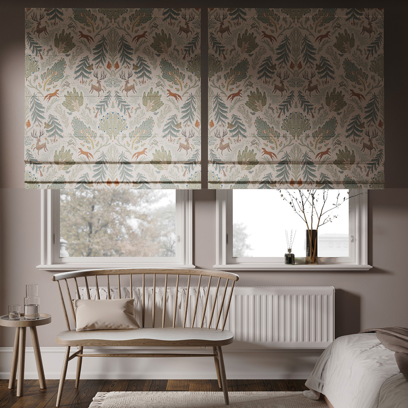 Римская штора Сосново (бежевый фон)