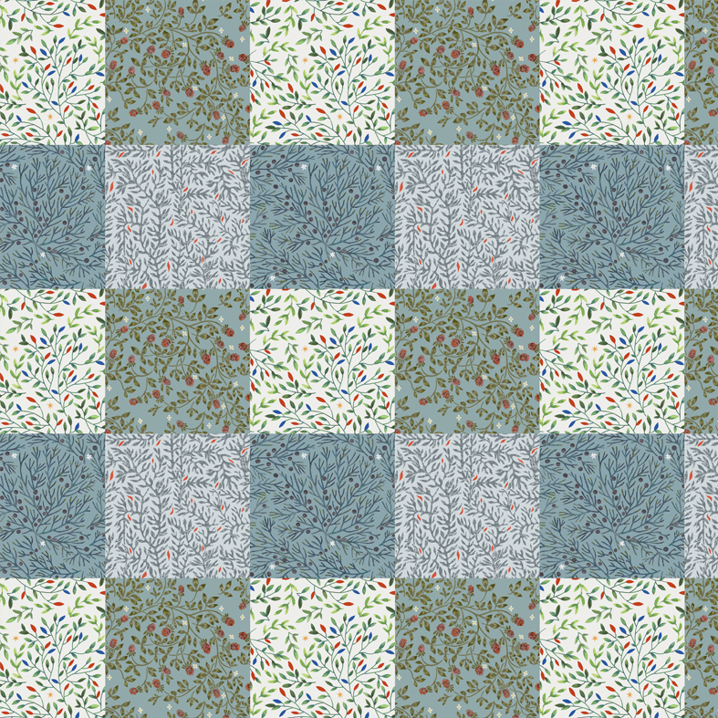 Интерьерная ткань-печворк Торъяс (голубой)