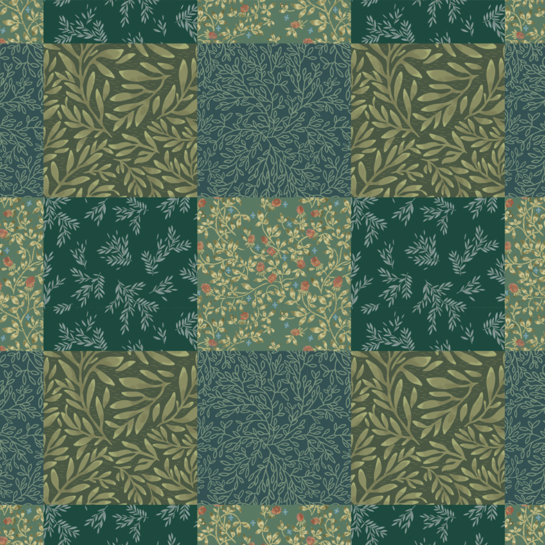 Интерьерная ткань-печворк Торъяс (зеленый)