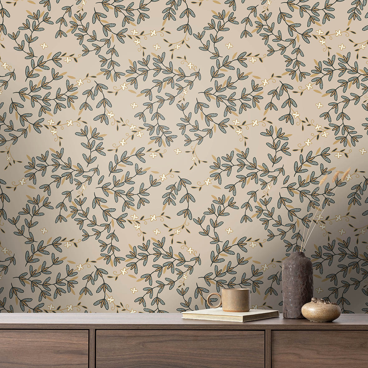 Обои Коптские листья (бежевый фон)