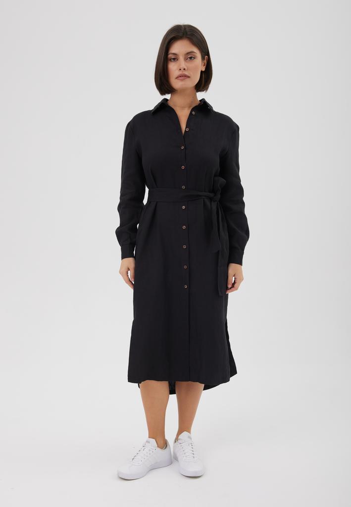 Платье-рубашка с поясом изо льна