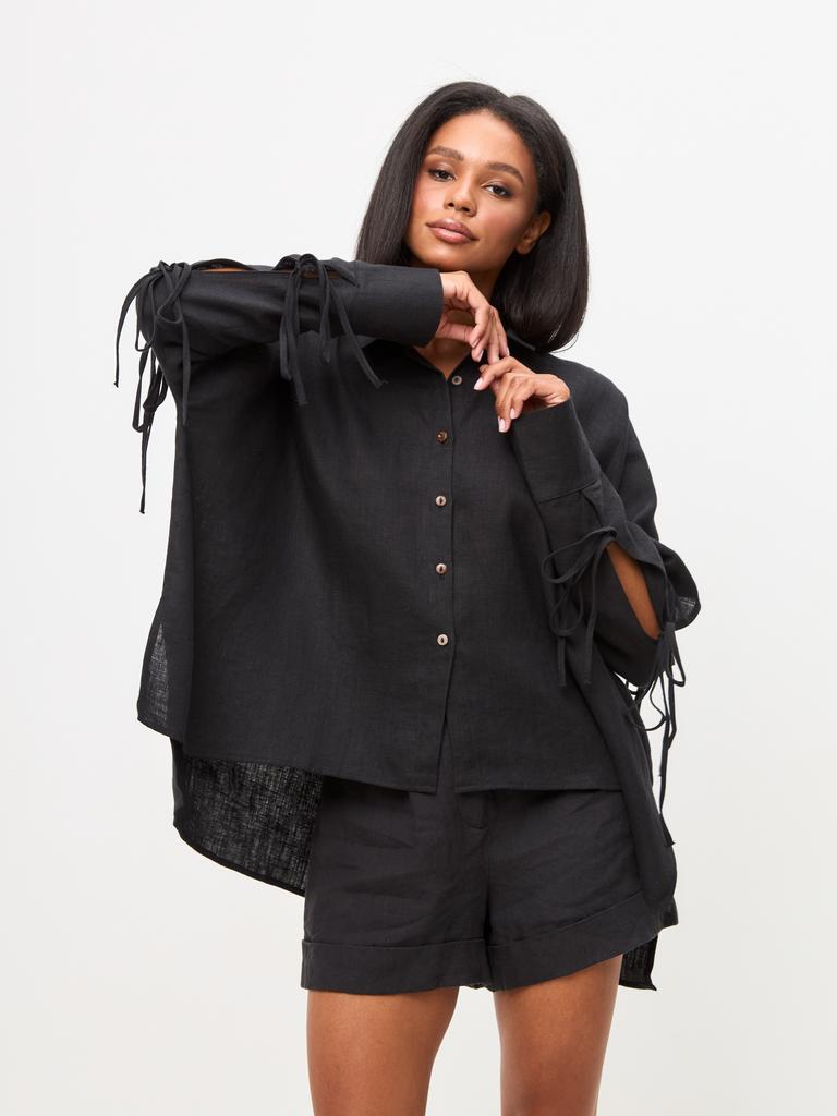 Блуза на завязках черная