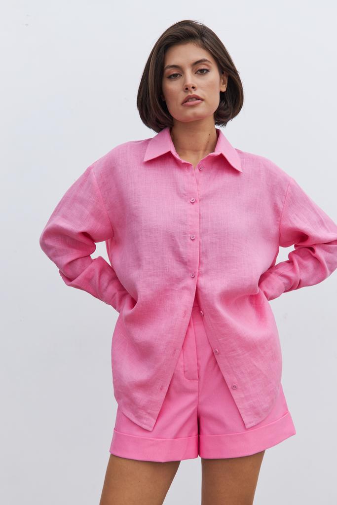 Рубашка прямого кроя розовая