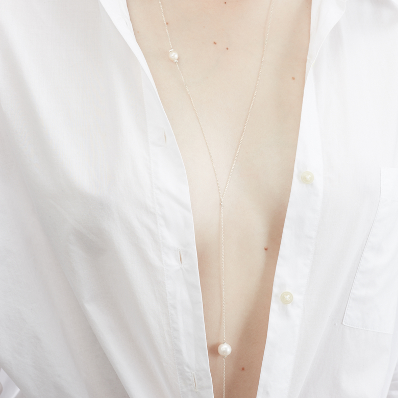 Подвеска-галстук "Basic" с двумя белыми жемчужинами