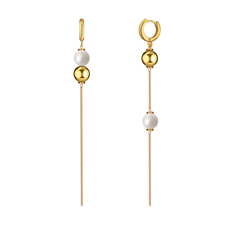 Серьги "Basic" с шариками и белым жемчугом, позолота