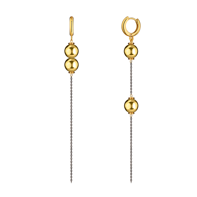 Серьги "Basic" с шариками, позолота и чернение