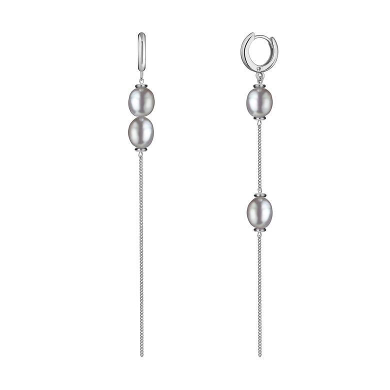 Серьги "Basic" асимметричные с 4мя серыми жемчужинами