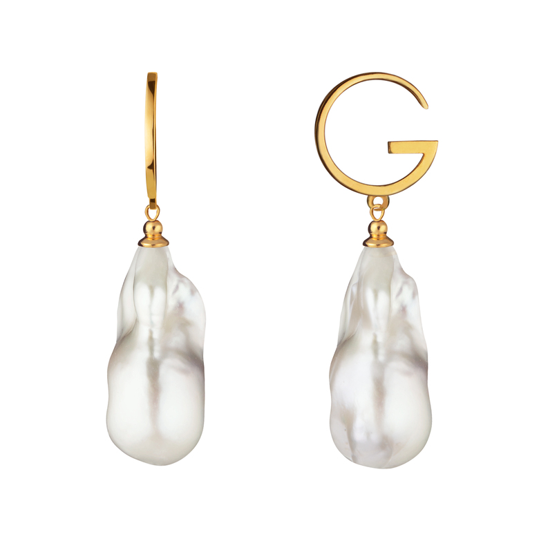 Серьги "G" с крупным барочным жемчугом
