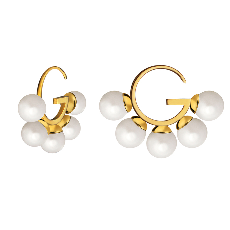Серьги "G" симметричные с белым жемчугом