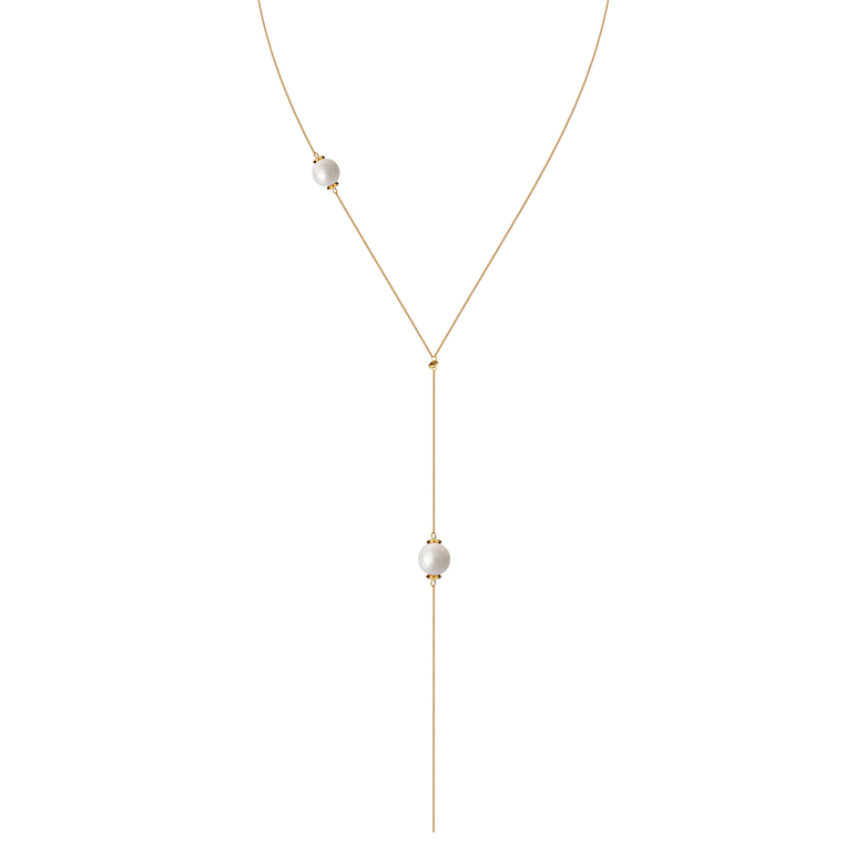 Подвеска-галстук "Basic" с двумя белыми жемчужинами, позолота
