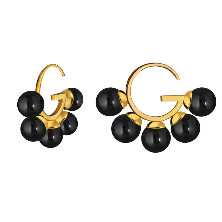 Серьги "G" симметричные с черным ониксом