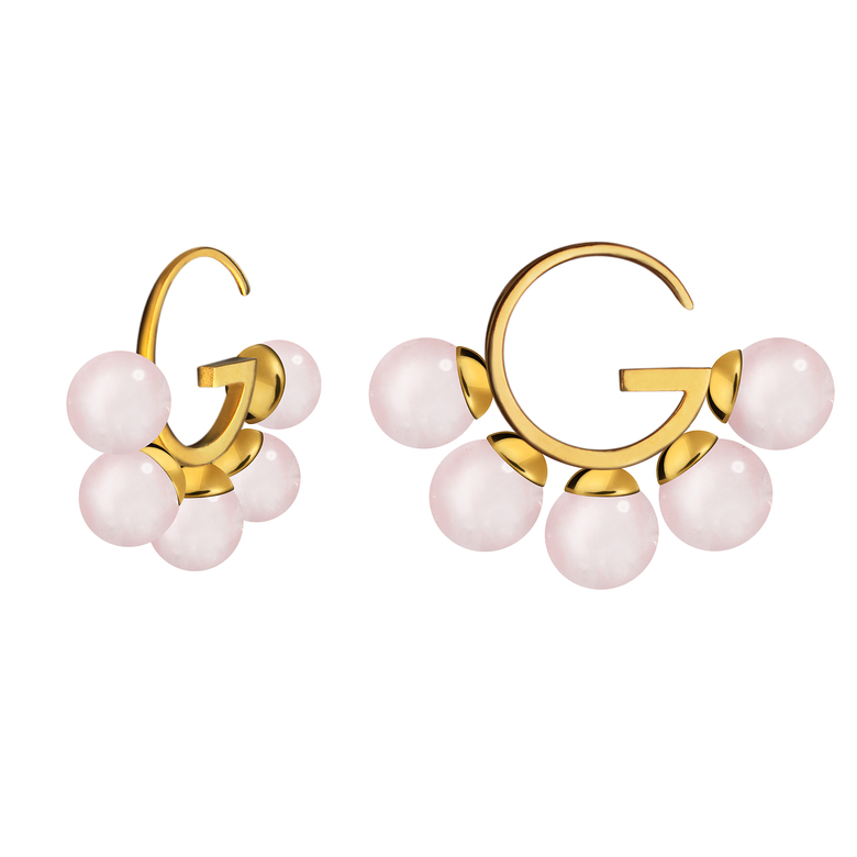 Серьги "G" симметричные с розовым кварцем