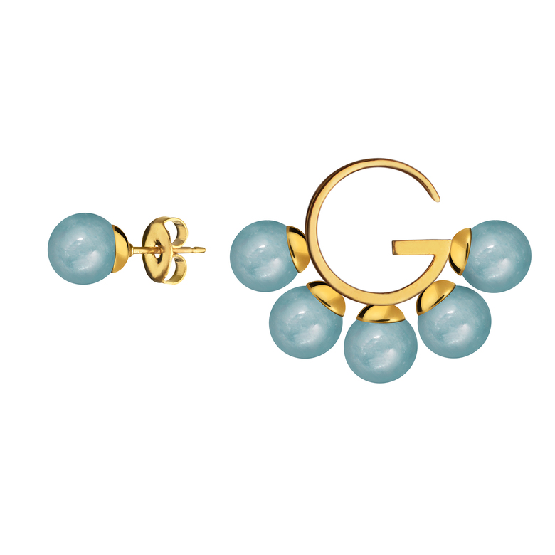Серьги "G" асимметричные c аквамарином