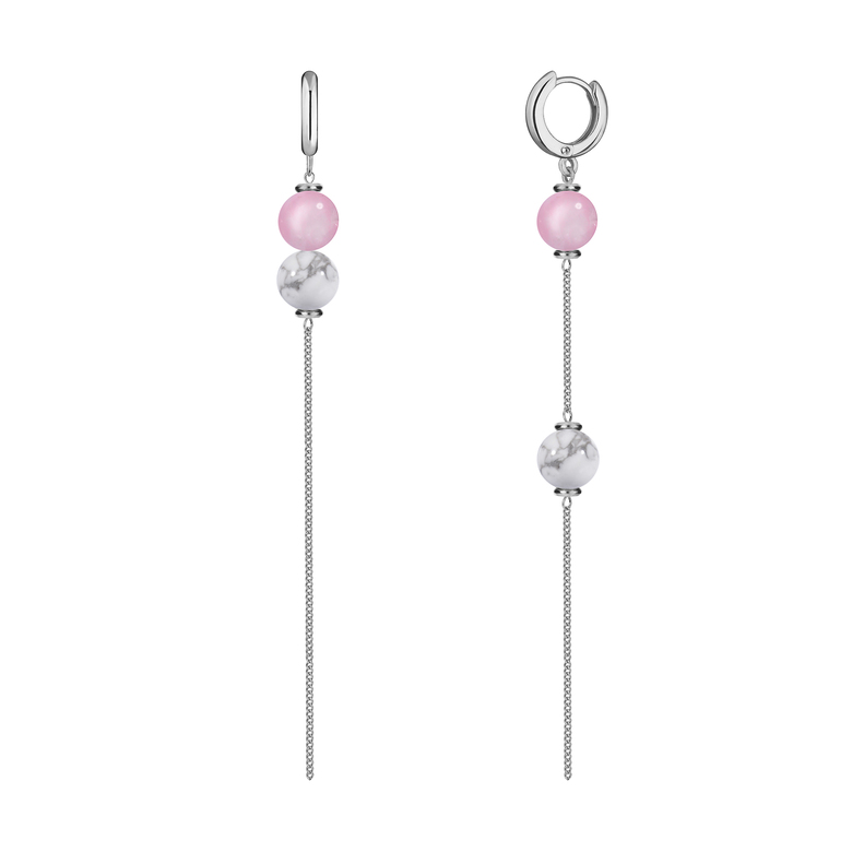 Серьги "Basic" асимметричные с кахалонгом с розовым кварцем