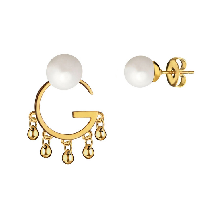 Серьги "G" асимметричные с капельками, жемчуг