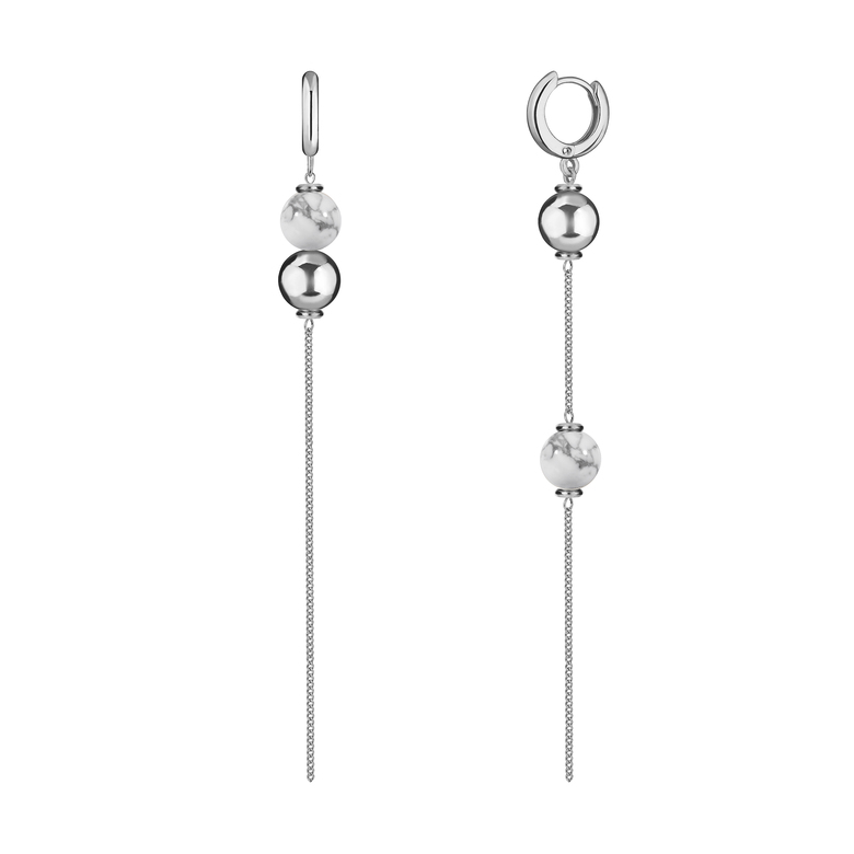 Серьги "Basic" асимметричные с кахалонгом и серебристыми шариками