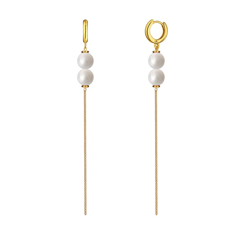 Серьги "Basic" симметричные с 4мя белыми жемчужинами, позолота
