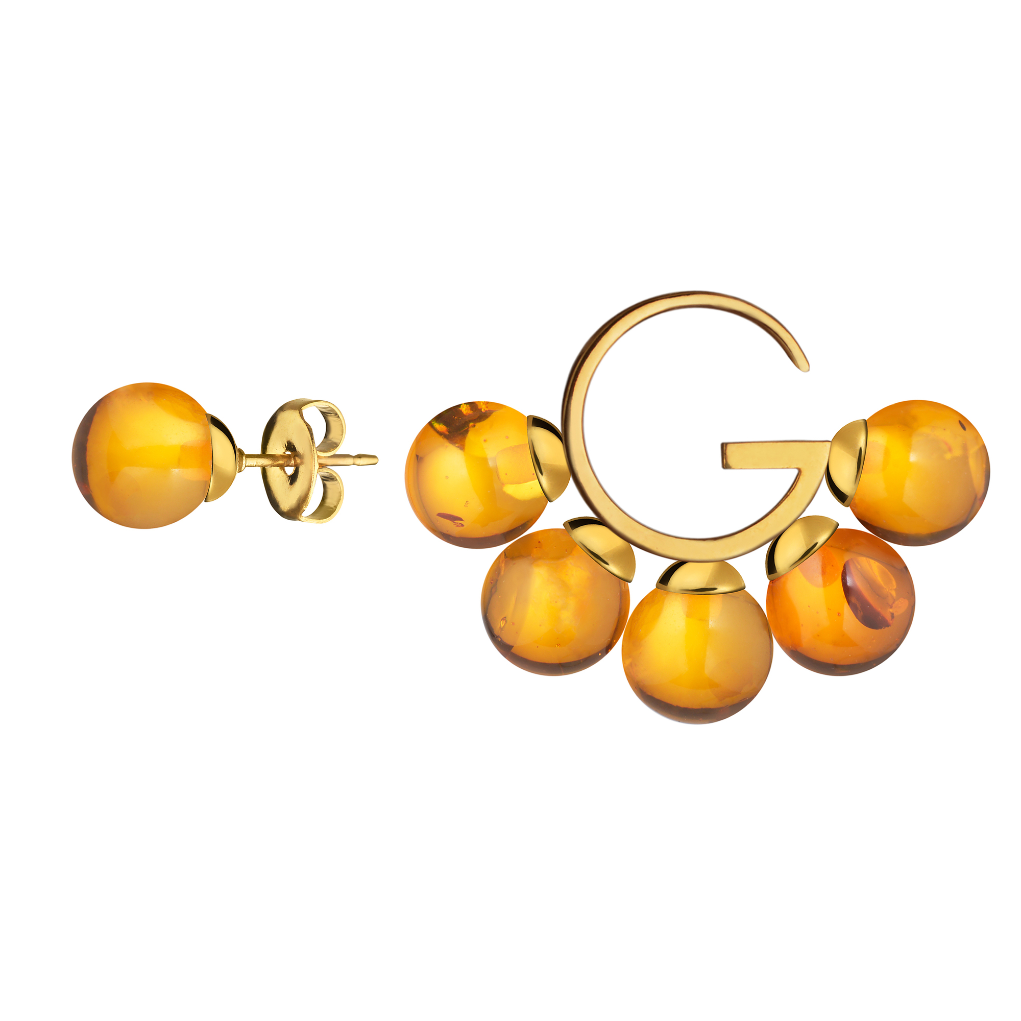 Асимметричные серьги "G" с янтарем