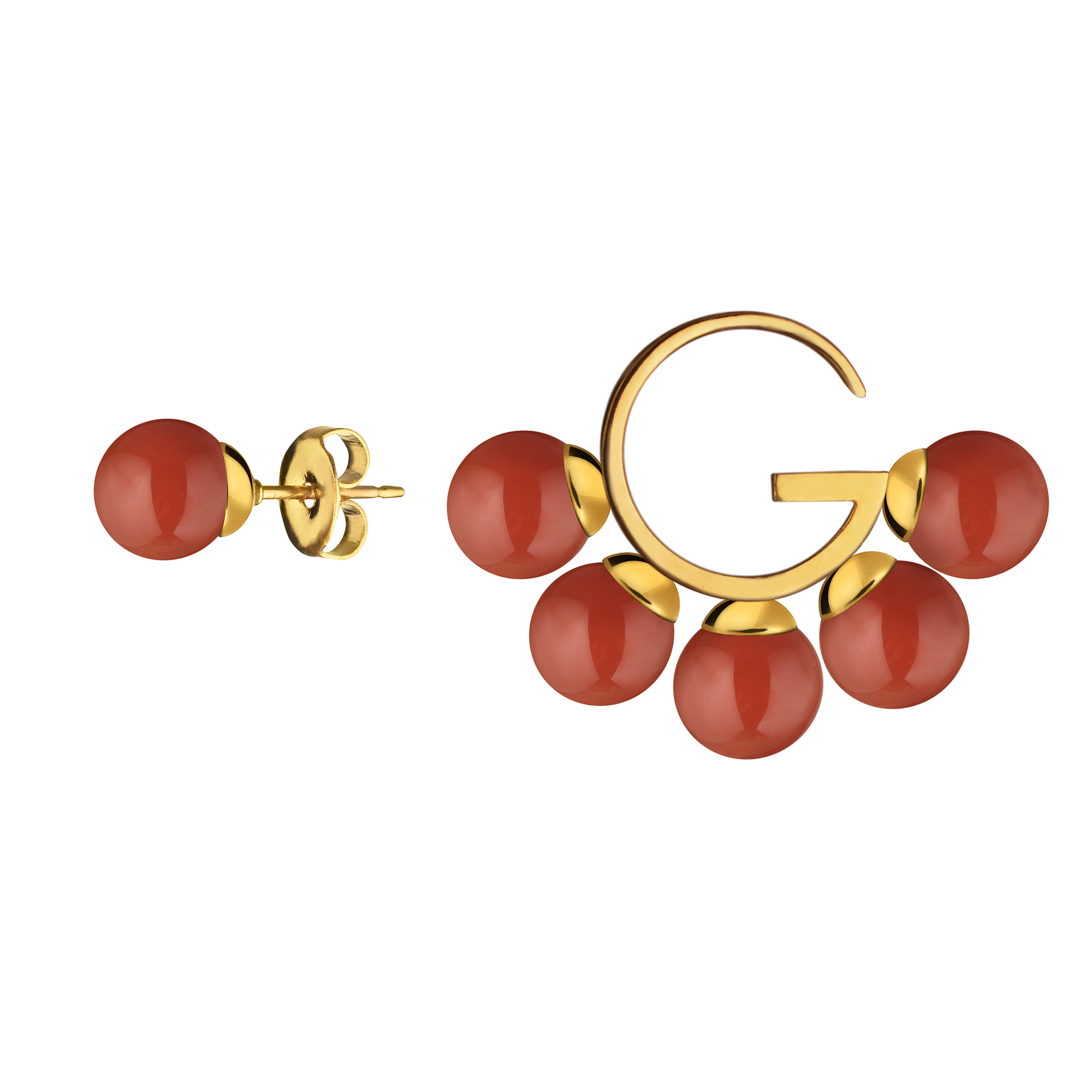 Асимметричные серьги "G" красный сердолик