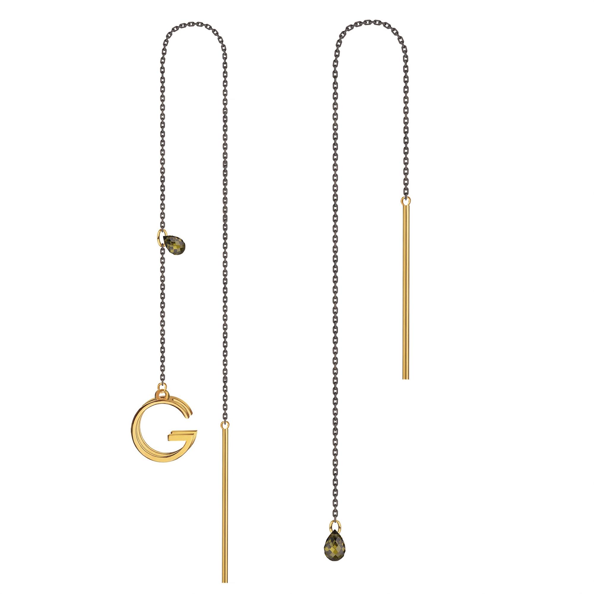 Серьги протяжки  Green Drop Set 1 с зеленым фианитом