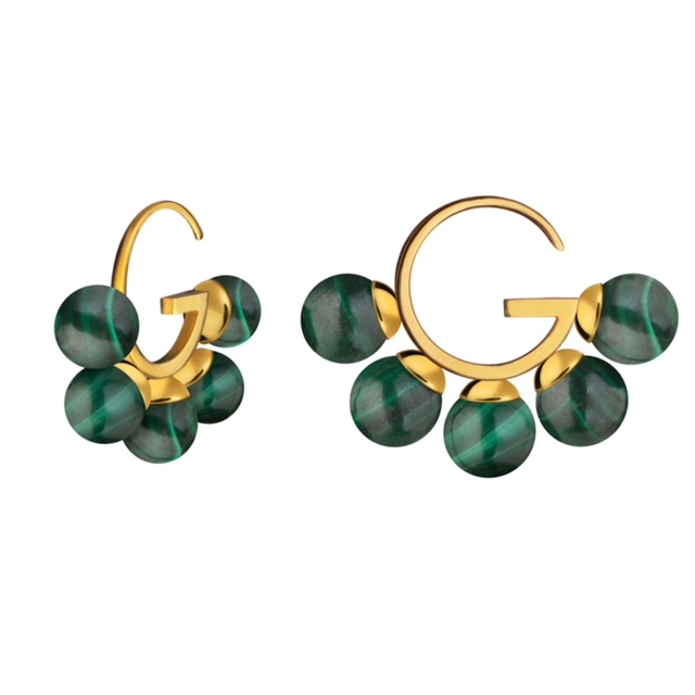 Симметричные серьги "G" с малахитом 6мм
