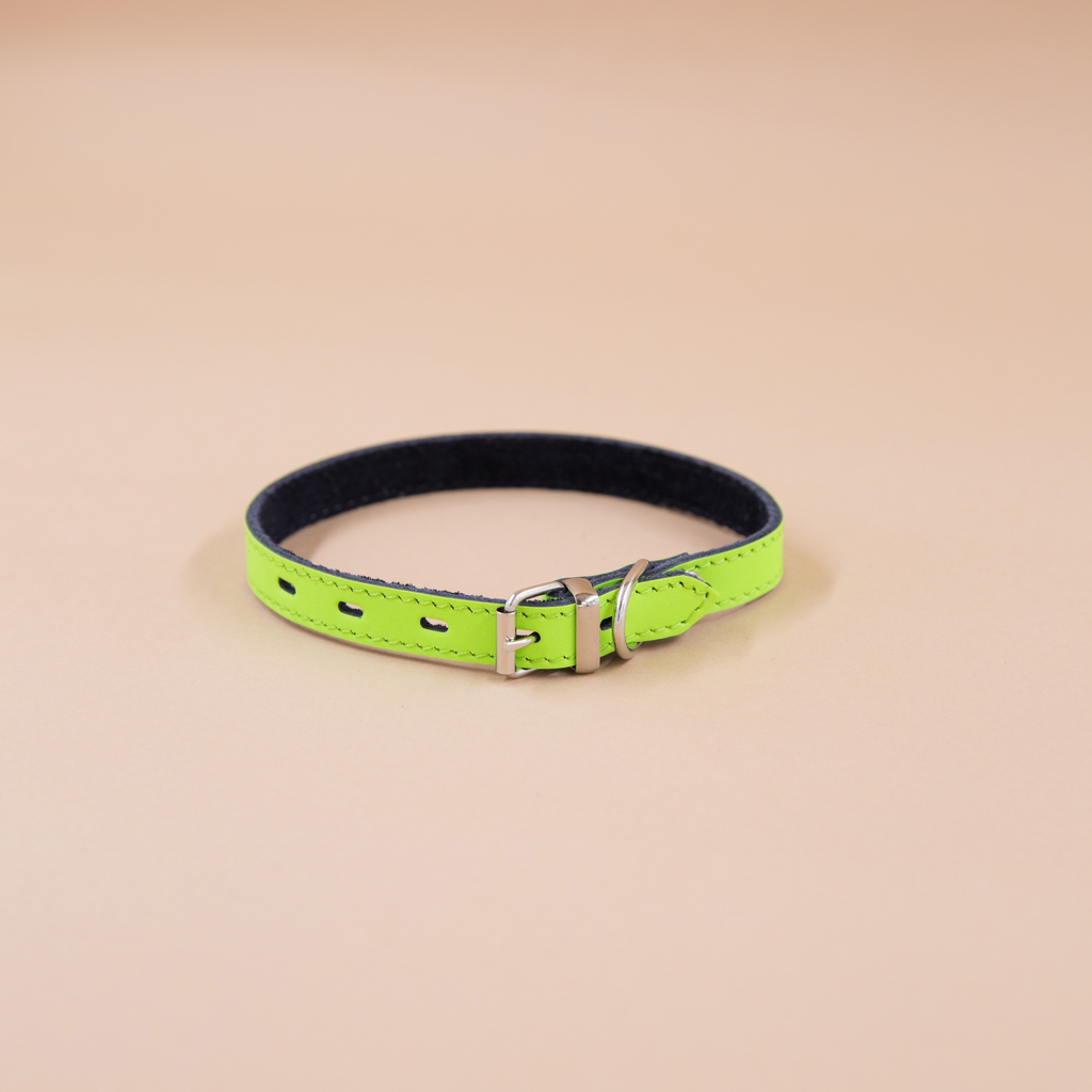 Ошейник кожаный неоново-зеленый