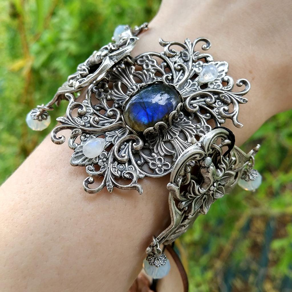 Браслет "Джозефина" Лабрадорит (Лабрадор, Спектролит), Лунный камень (Адуляр)