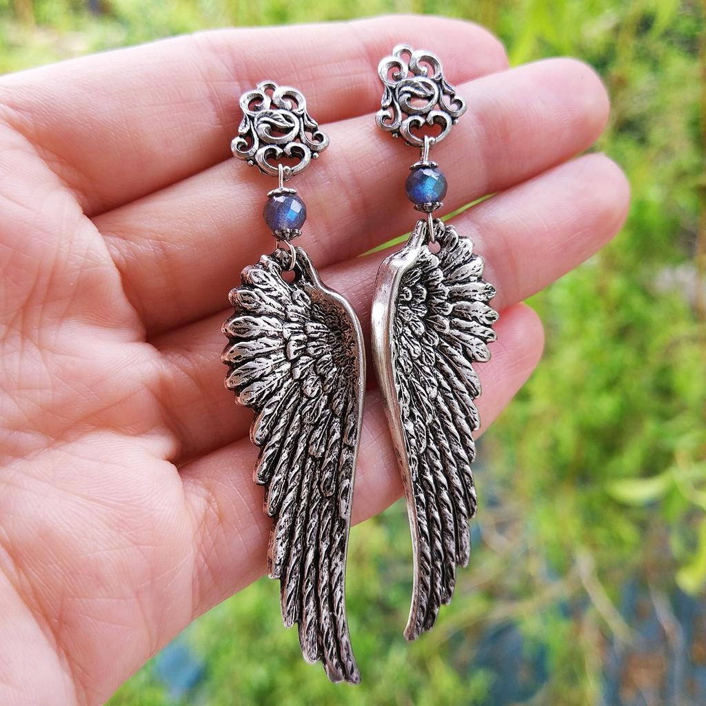 Серьги "Ангел" Лабрадорит (Лабрадор, Спектролит)