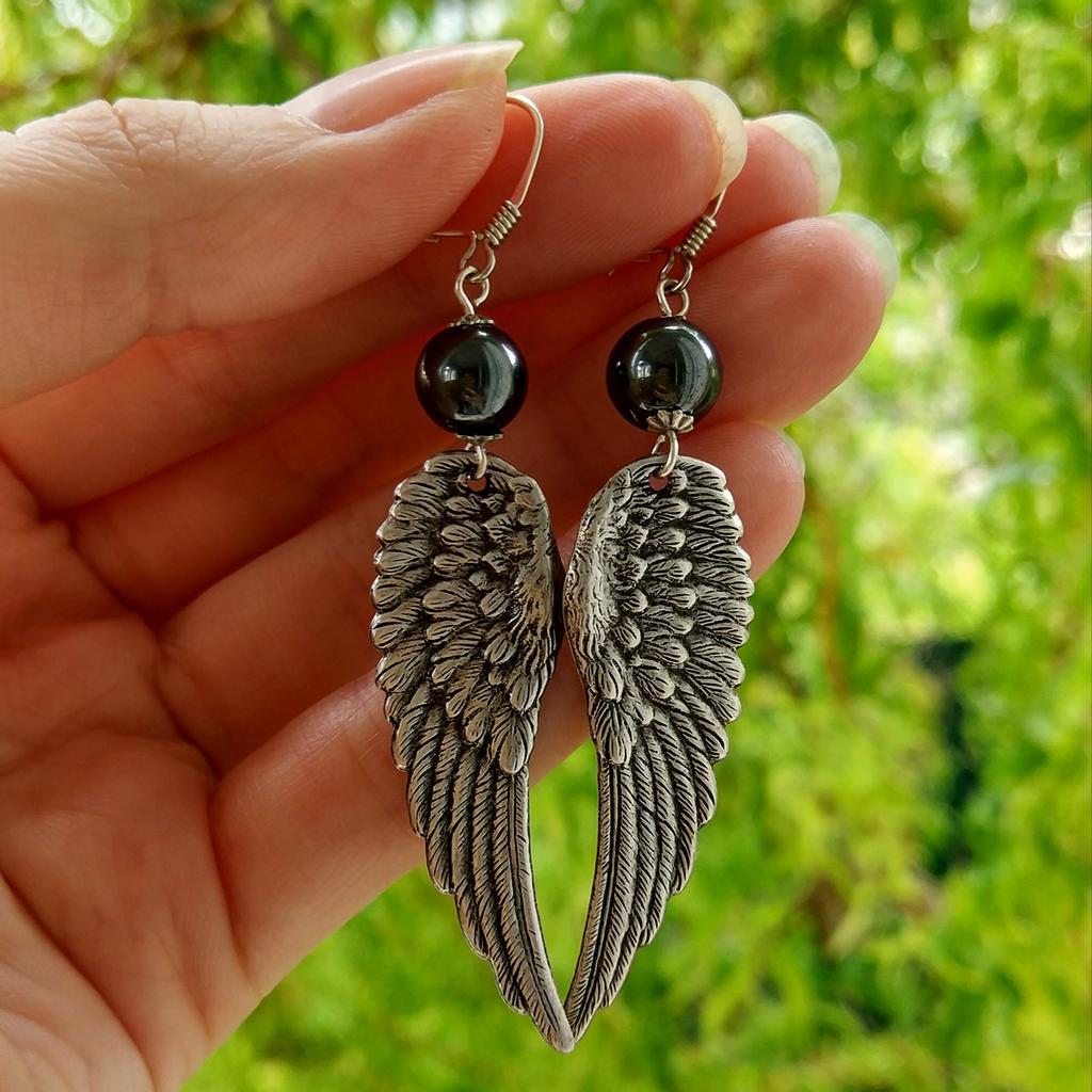 Серьги "Крылья мини" Гематит