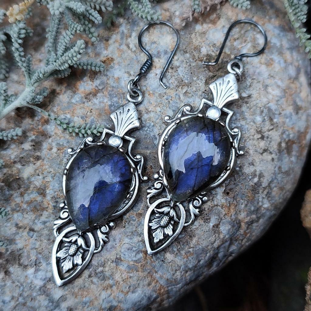 Серьги "Калипсо" Лабрадорит (Лабрадор, Спектролит)