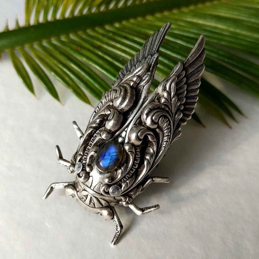 Кольцо "Цикада" Лабрадорит (Лабрадор, Спектролит)