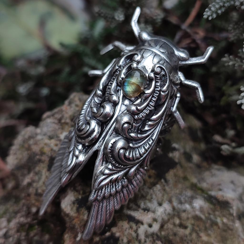 Кольцо "Цикада" Лабрадорит (Лабрадор, Спектролит)