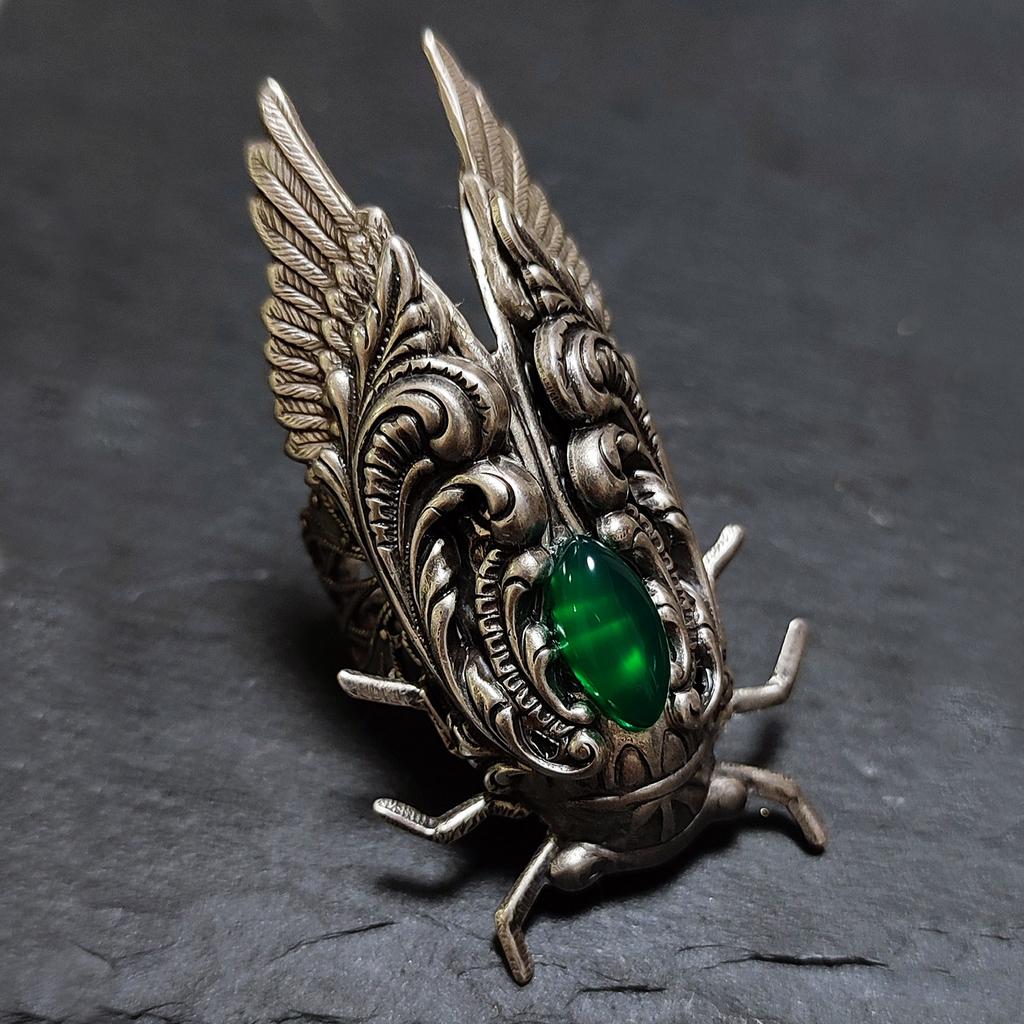 Кольцо "Цикада" Хризопраз