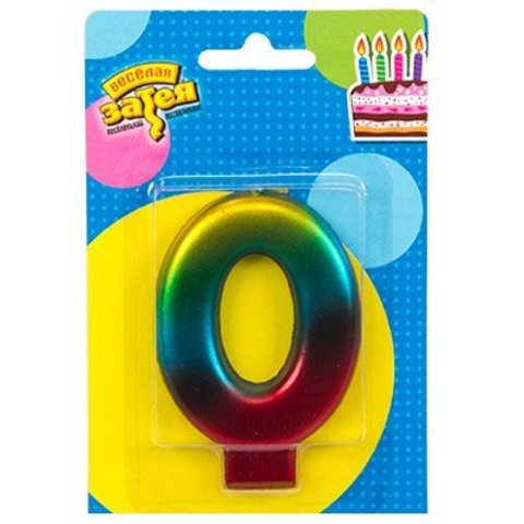 Свеча -цифра "0" Радуга металлик 8см/V