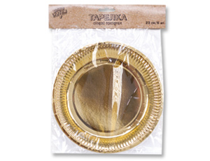 Тарелка фольгирован золотая 23см 6шт/G