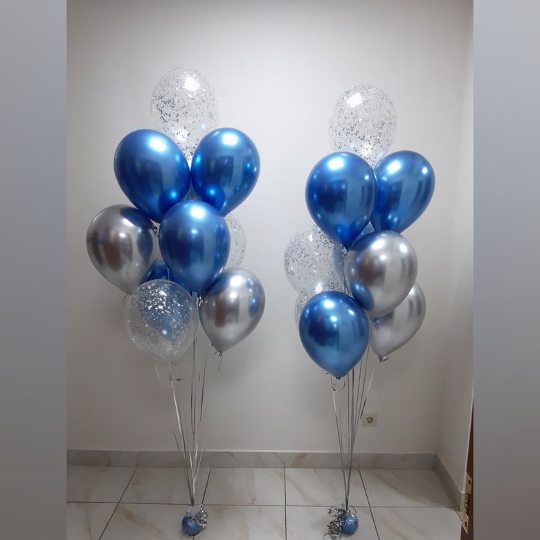 Два букета из шаров с конфетти и хром