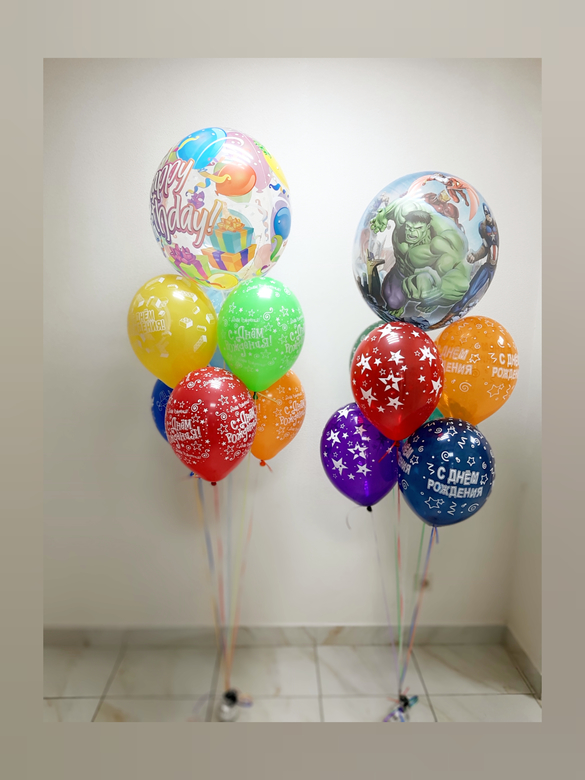 Набор из 2 букетов бабл и 6 шаров и рисунком в каждом