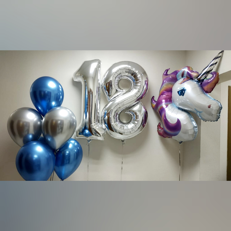 Набор Единорог ,цифры и хром шары