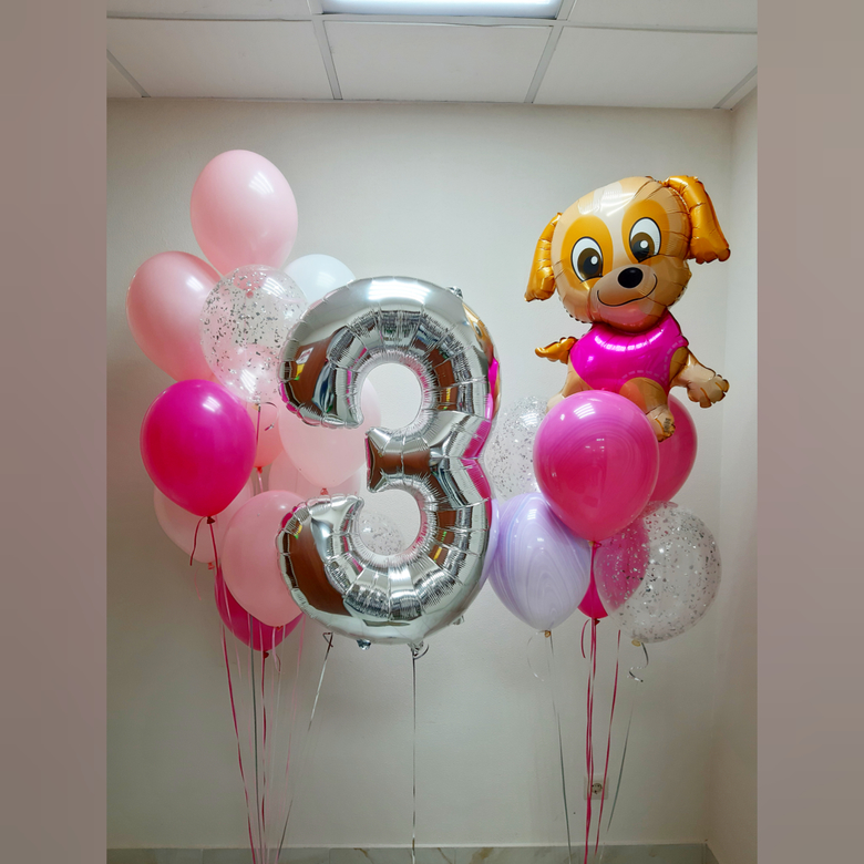 Букет шаров ,цифра и букет с фигуркой Скай