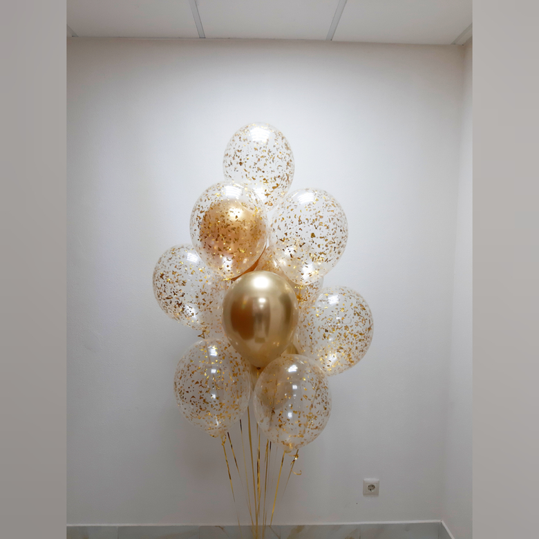 Букет шаров с конфетти и хром шаров