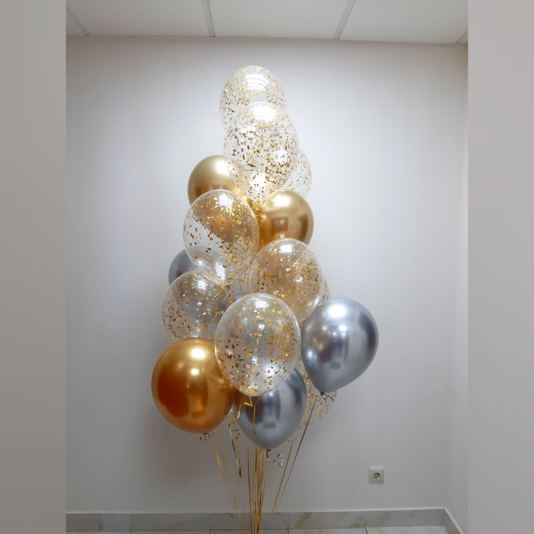 Букет из 17 шаров хром и конфетти