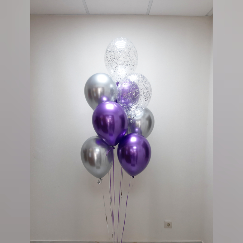 Букет из 9 шаров хром с конфетти