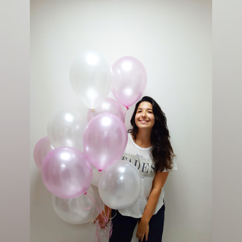 11 шаров бело-розовые металлик