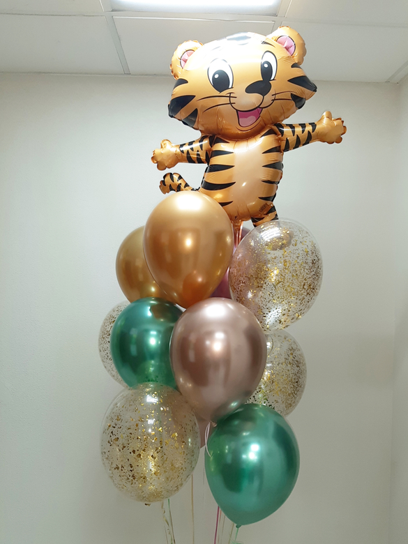 Большой детский букет Тигренок и 11 шаров