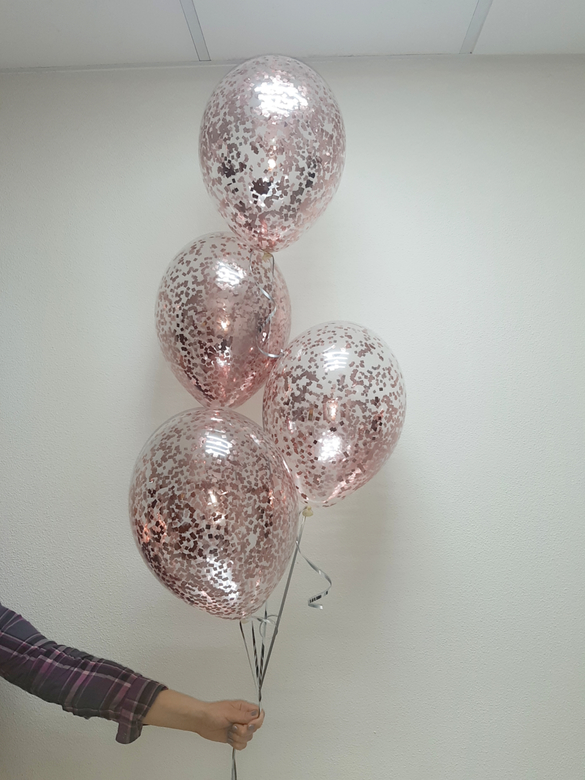 Шар с конфетти розовое золото 35 см кубики