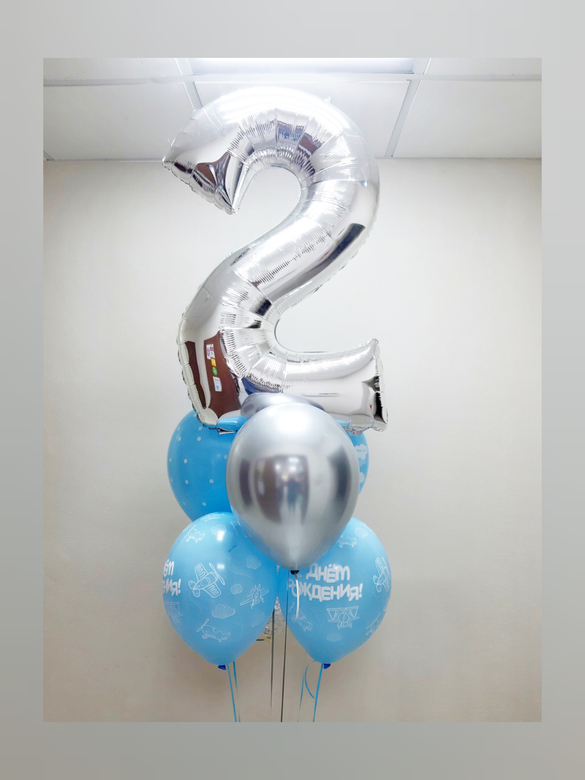 Букет с цифрой 2 серебро